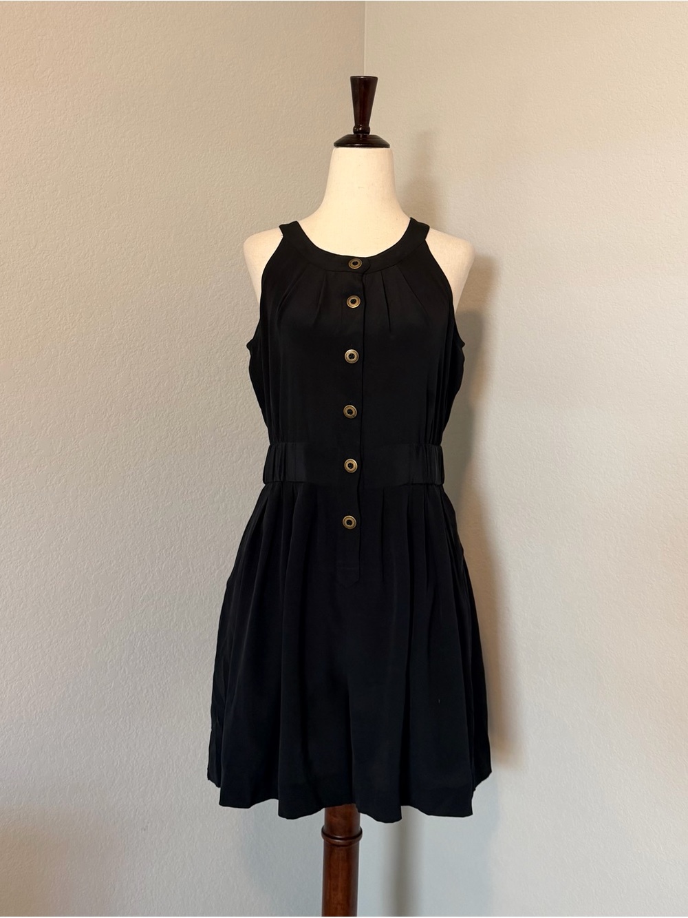 SINE Anthropologie 100% Silk Black Button Front Sleeveless Romper Size 4